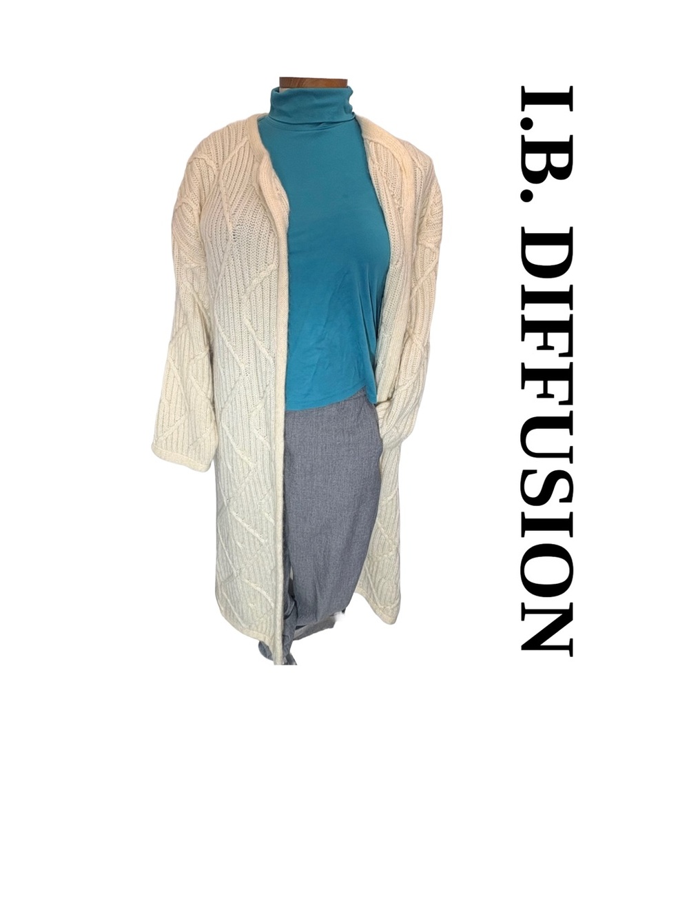 I.B. Diffusion Cream Cable Knit Open Front Sweater Coat Med-2XL